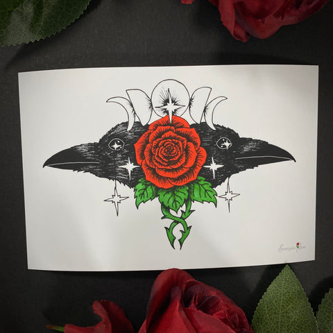 Crow Rose ~ 6x4 Giclee Print