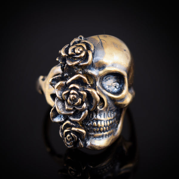 Half Rose Half Skull Ring ~ Bronze