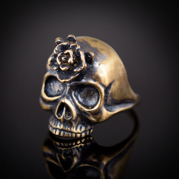 Third Eye Rose Skull Ring ~ Bronze