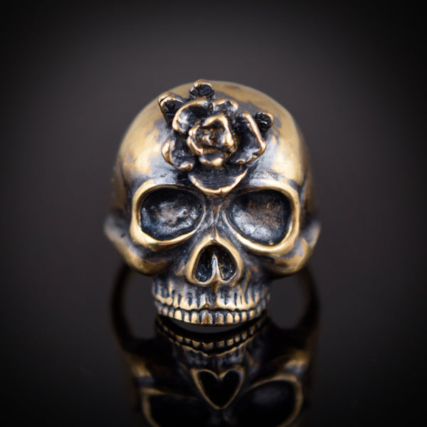 Third Eye Rose Skull Ring ~ Bronze