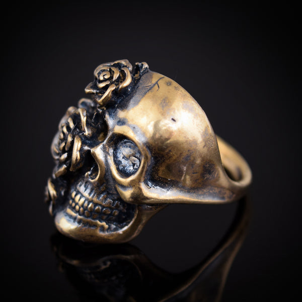 Half Rose Half Skull Ring ~ Bronze