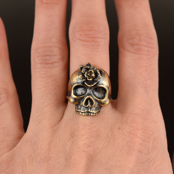 Third Eye Rose Skull Ring ~ Bronze