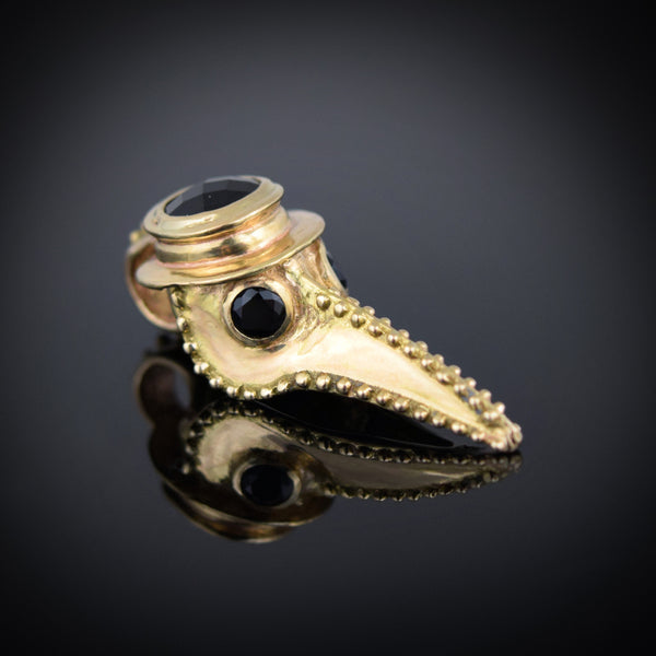 Gold Plague Doctor Pendant with Onyx Stones