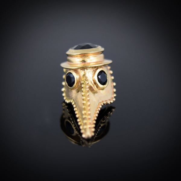 Gold Plague Doctor Pendant with Onyx Stones