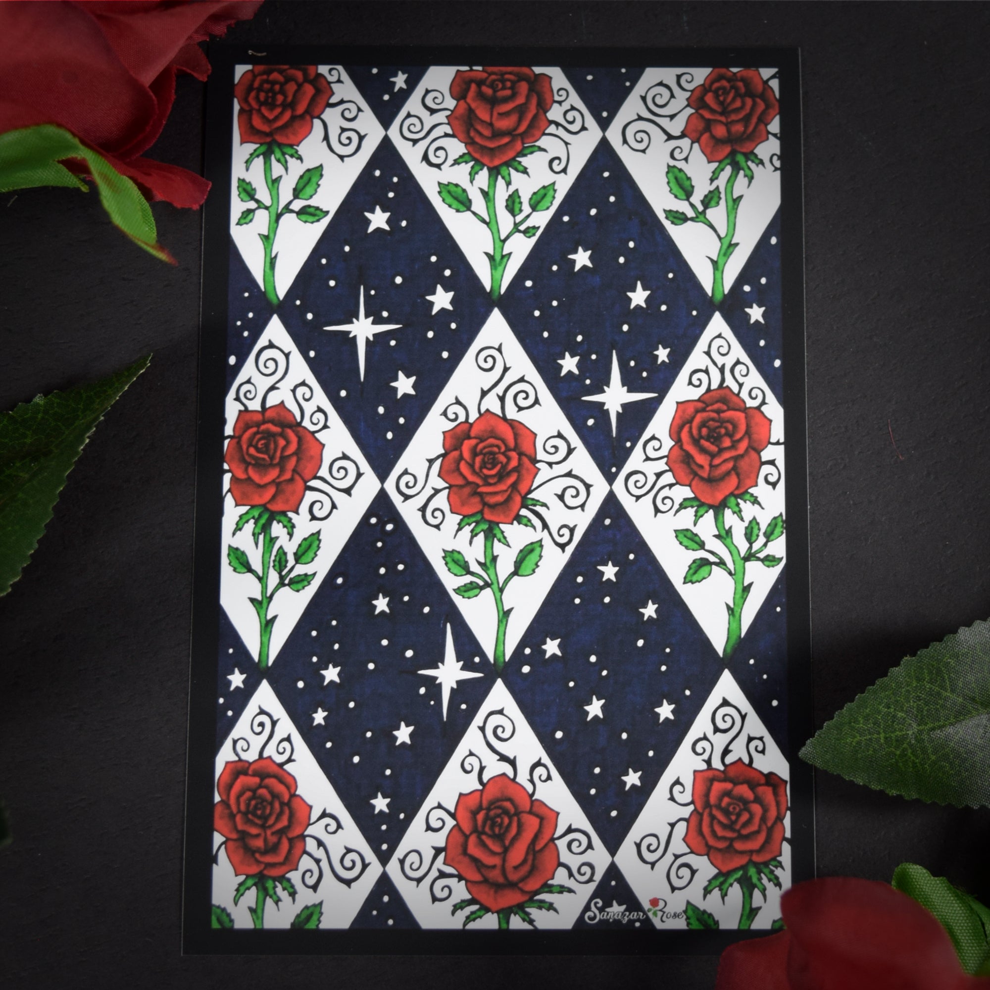 Harlequin Rose ~ 6x4 Giclee Print