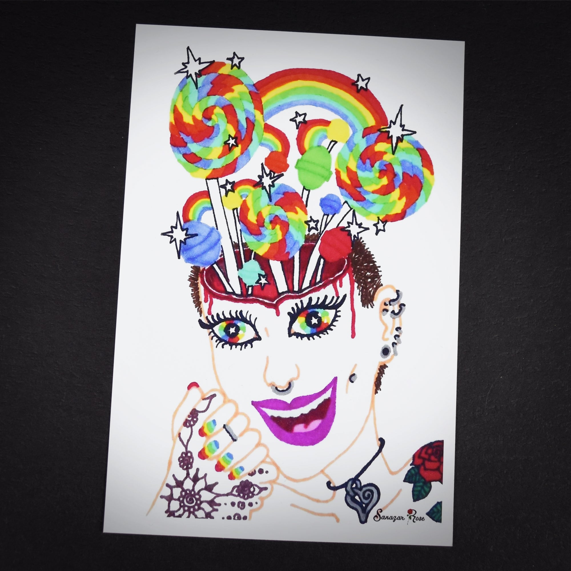 Head Full of Rainbows and Lollipops ~ 6x4 Giclee Print