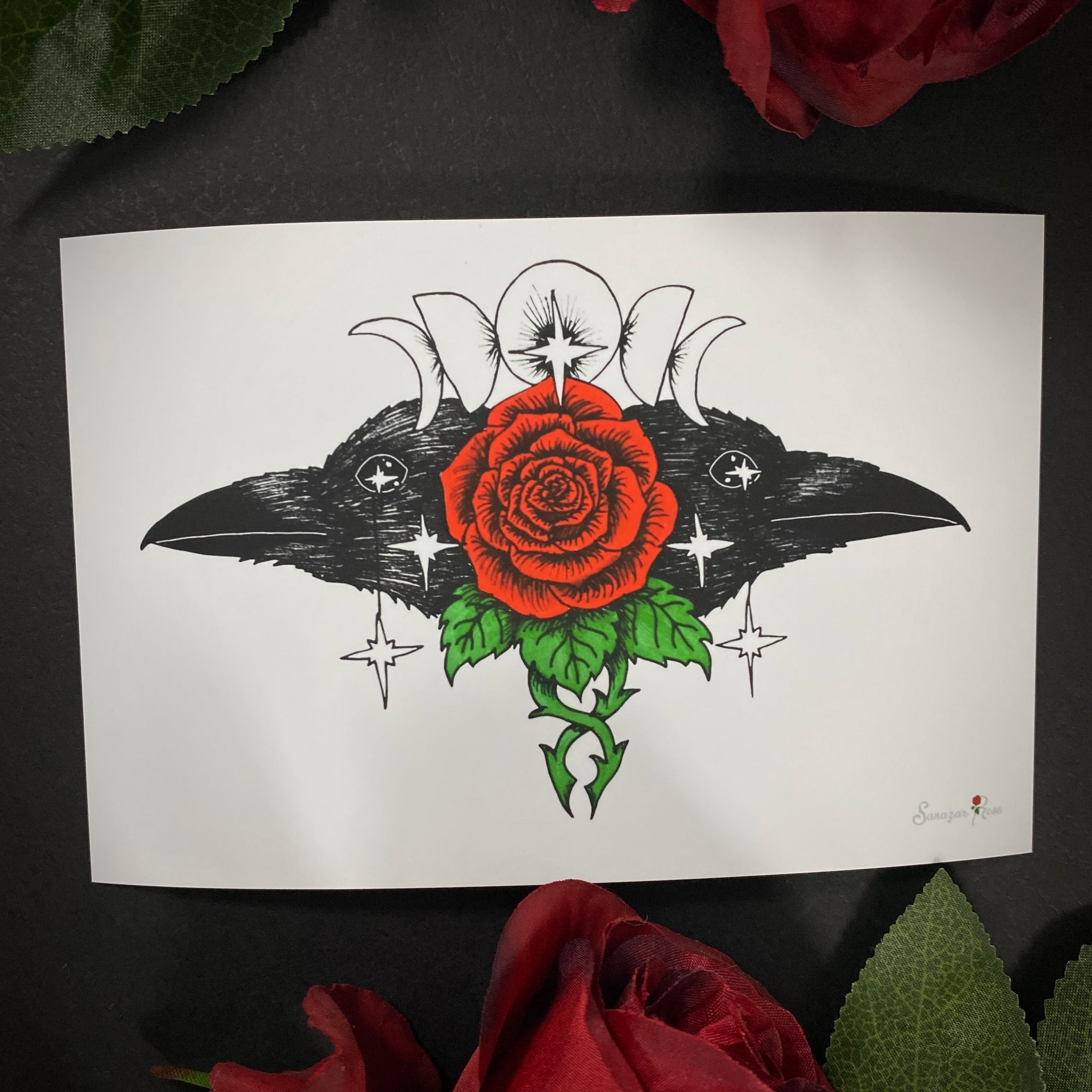 Crow Rose ~ 6x4 Giclee Print