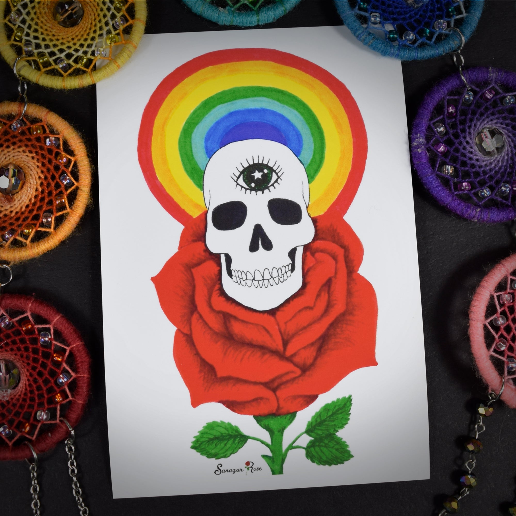 I Like Roses Skulls and Rainbows ~ 6x4 Giclee Print