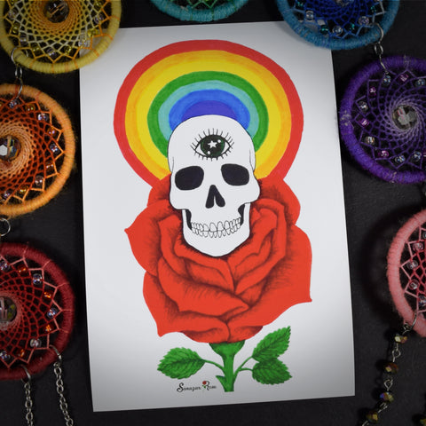 I Like Roses Skulls and Rainbows ~ 6x4 Giclee Print