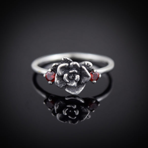 Mini Rose Ring Oxidized with Colored Zircon