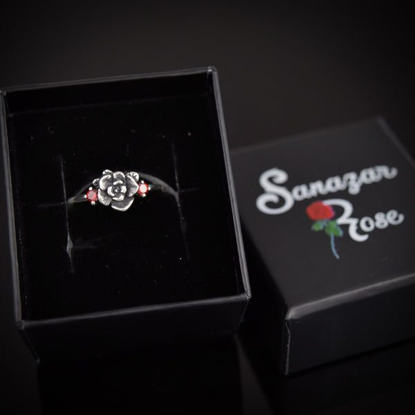 Mini Rose Ring Oxidized with Colored Zircon