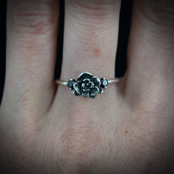 Mini Rose Ring Oxidized with Colored Zircon