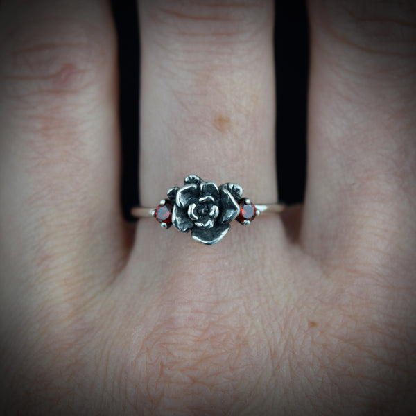 Mini Rose Ring Oxidized with Colored Zircon