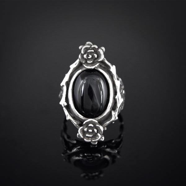 Mini Rose Ring with Onyx Stone