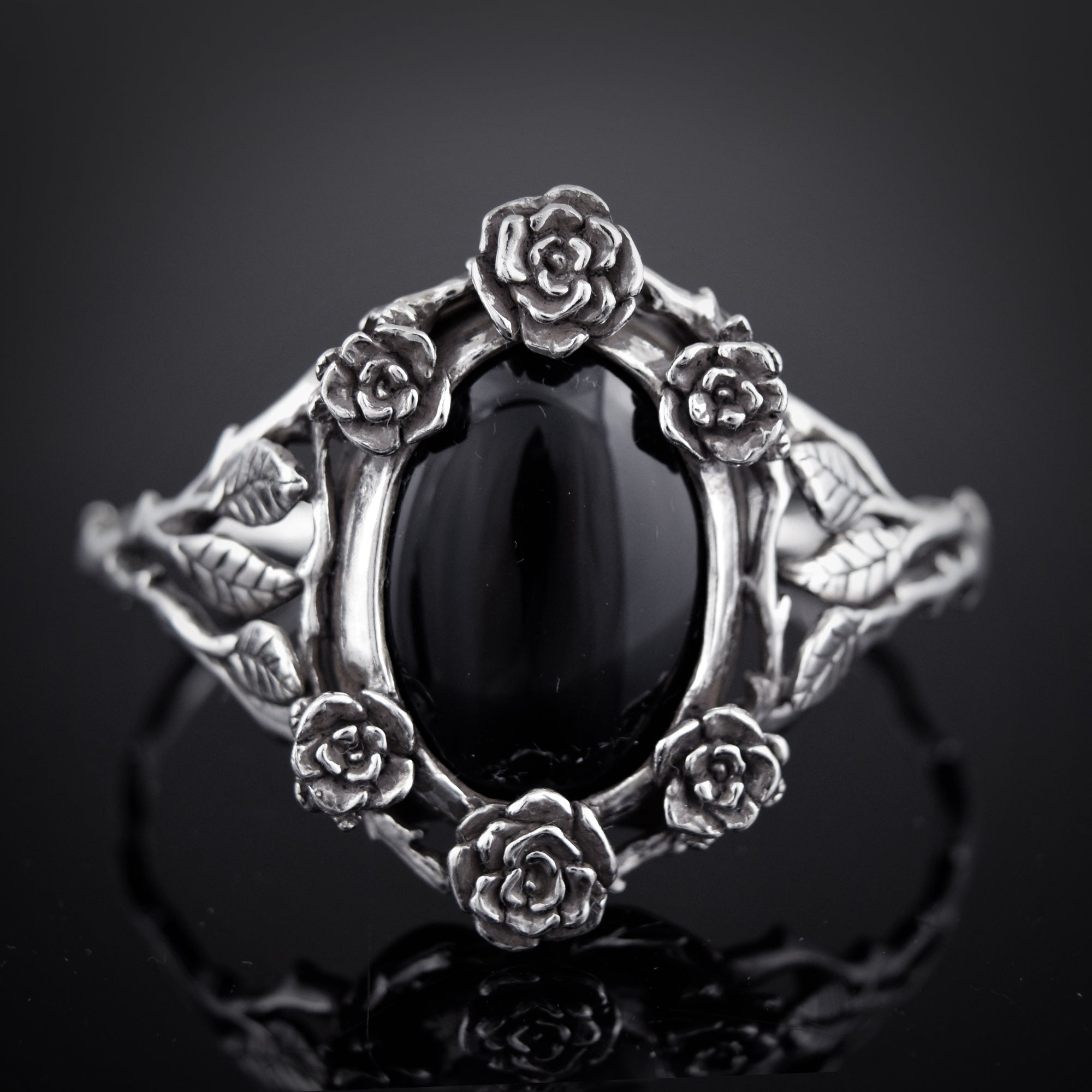 Mini Rose Cuff Bracelet with Onyx Stone