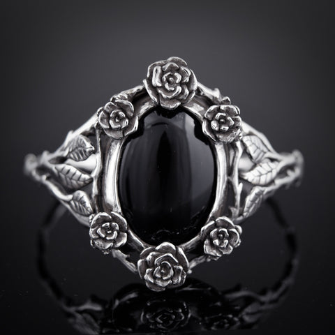 Mini Rose Cuff Bracelet with Onyx Stone