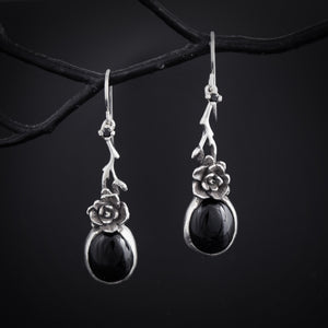 Mini Rose Earrings with Onyx Stone