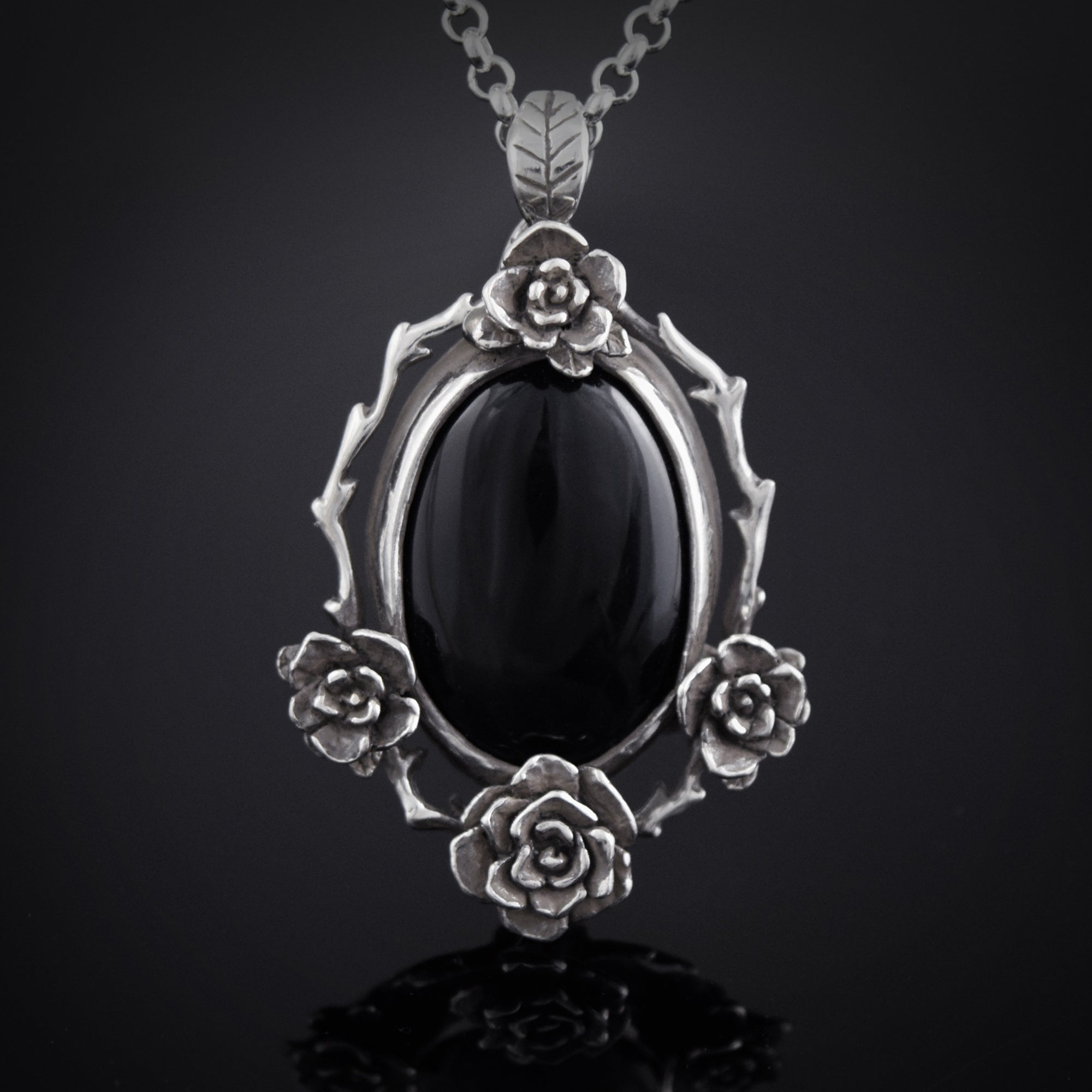 Mini Rose Pendant with Onyx Stone
