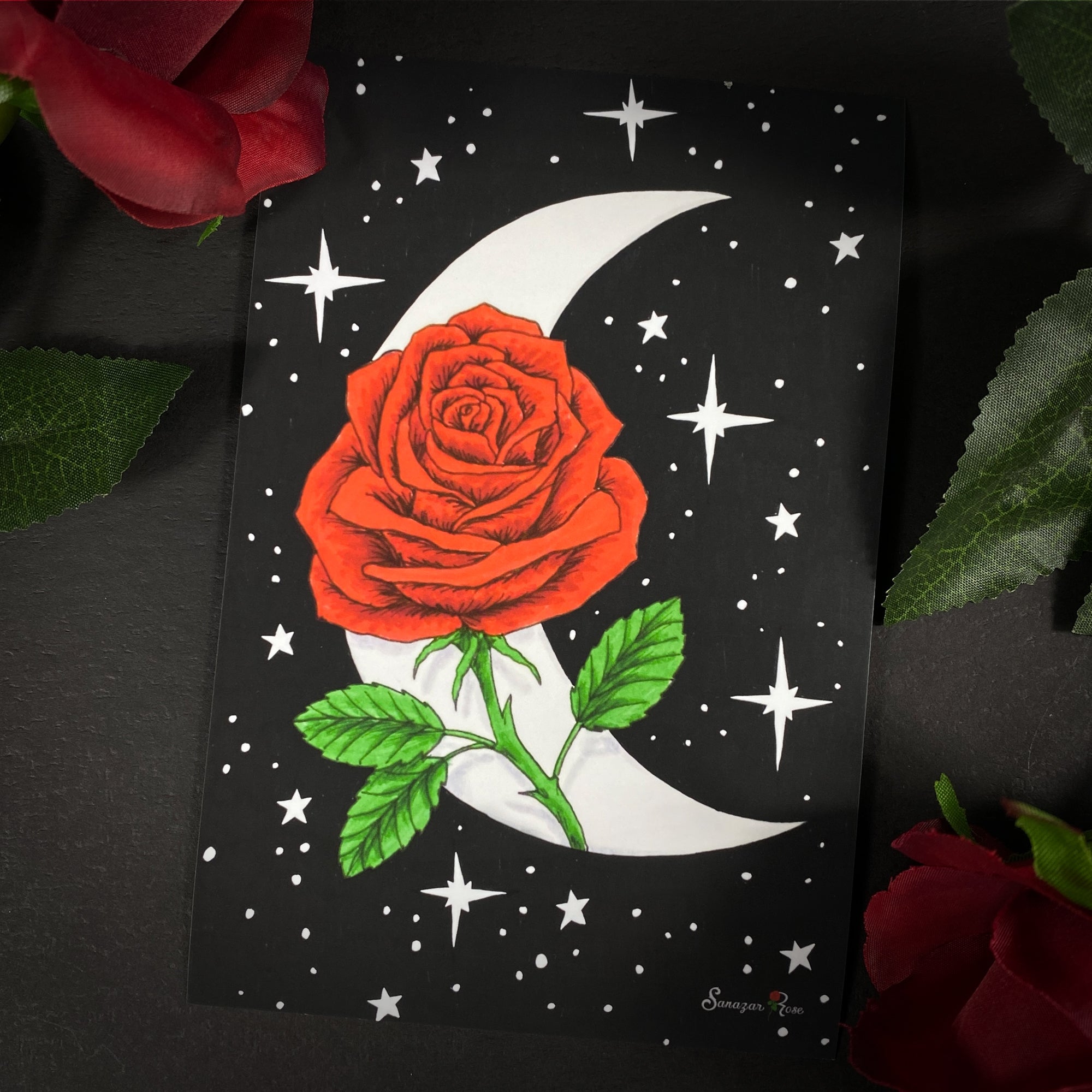 Rose in Moon ~ 6x4 Giclee Print