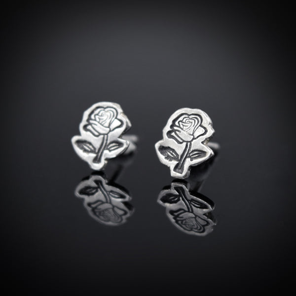 Stamped Rose Stud Earrings