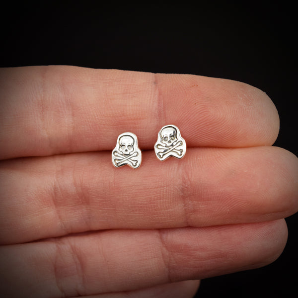 Stamped Skull Stud Earrings