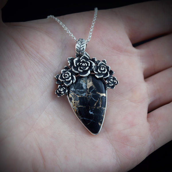 Black Turquoise Rose Pendant- One Of A Kind
