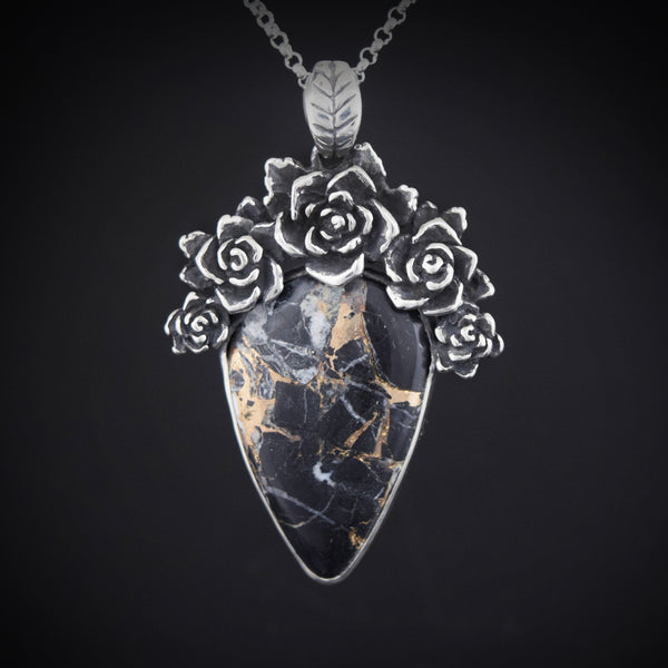 Black Turquoise Rose Pendant- One Of A Kind