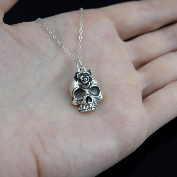 Third Eye Rose Skull Necklace