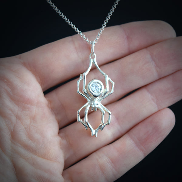 White Widow Spider Necklace