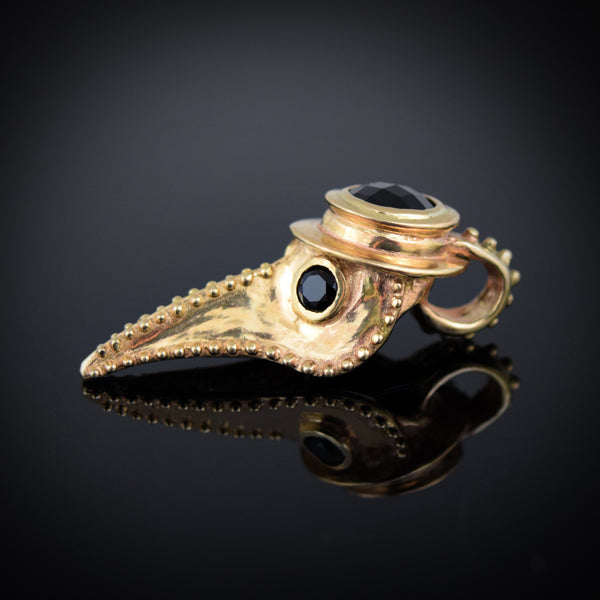 Gold Plague Doctor Pendant with Onyx Stones