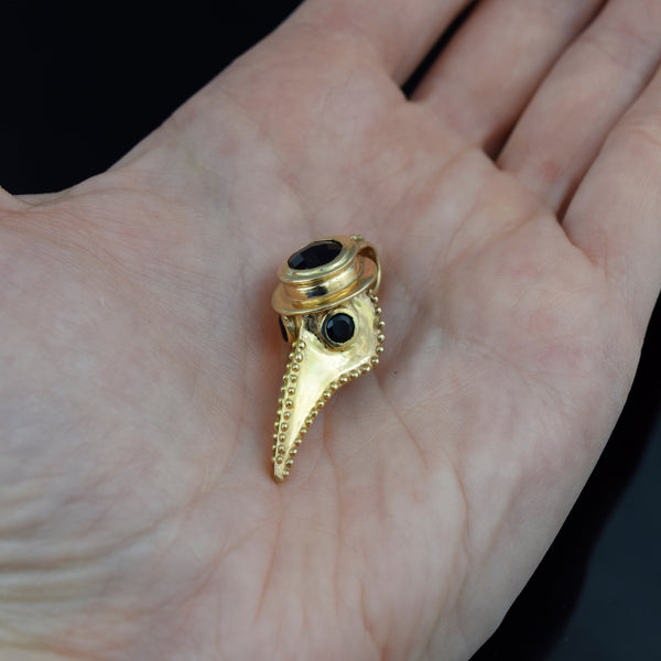 Gold Plague Doctor Pendant with Onyx Stones