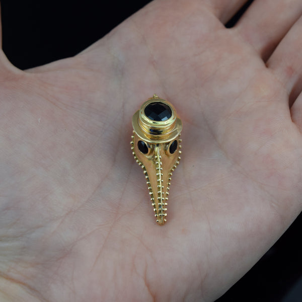 Gold Plague Doctor Pendant with Onyx Stones