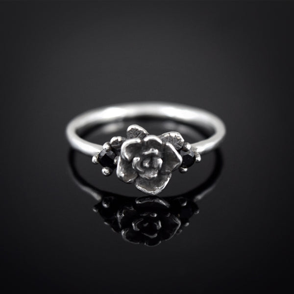 Mini Rose Ring Oxidized with Colored Zircon
