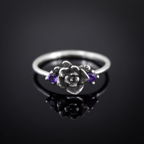 Mini Rose Ring Oxidized with Colored Zircon