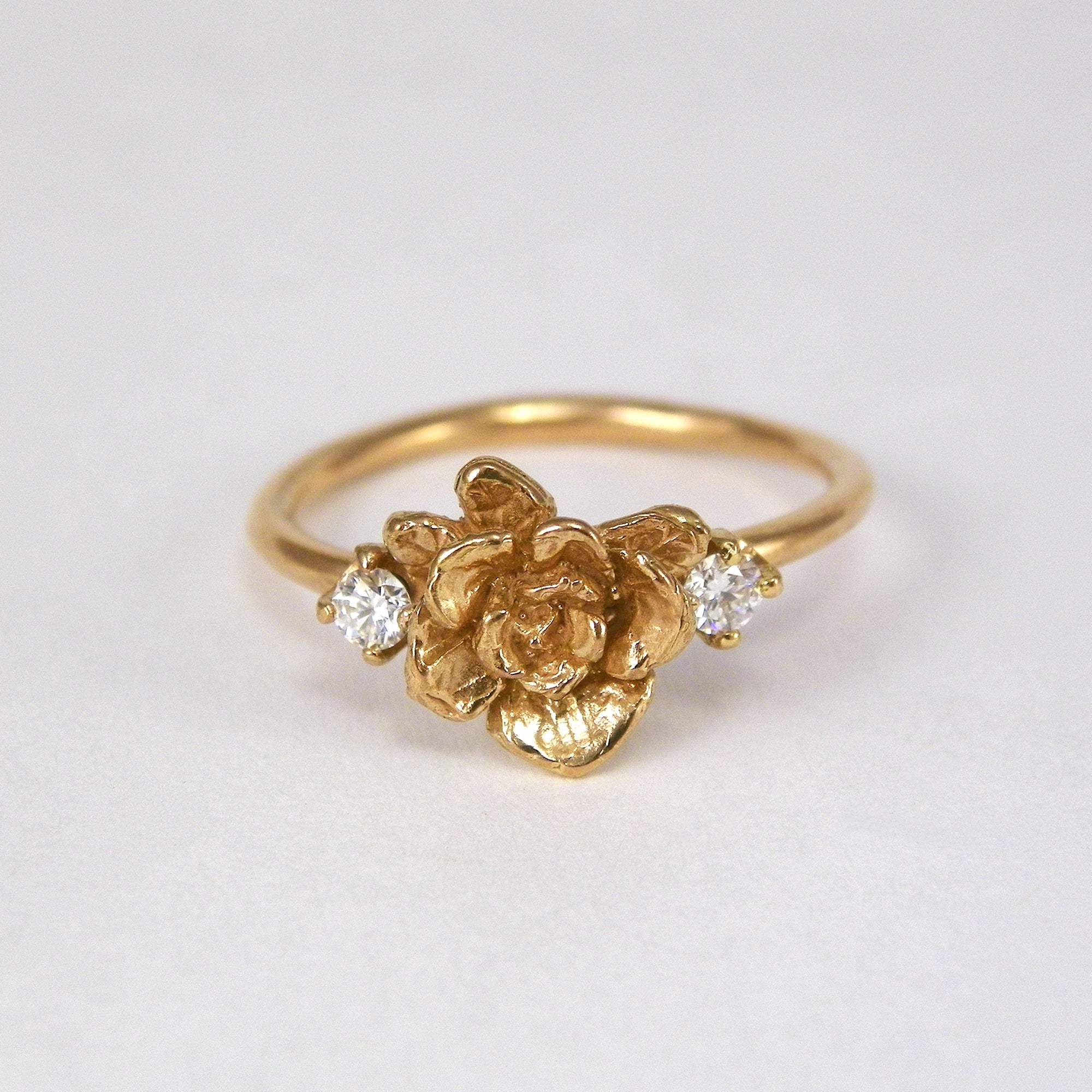 Gold Mini Rose Ring with Diamonds
