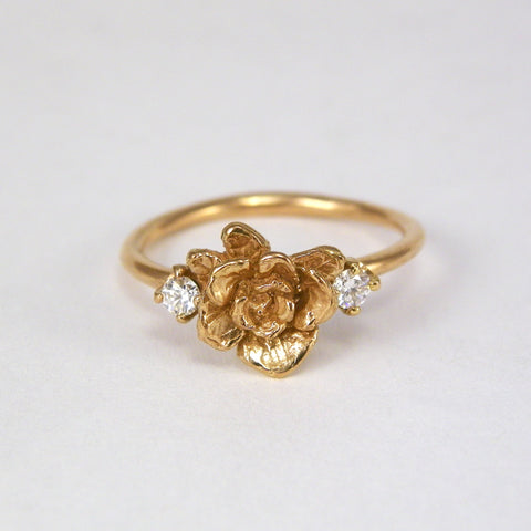 Gold Mini Rose Ring with Diamonds
