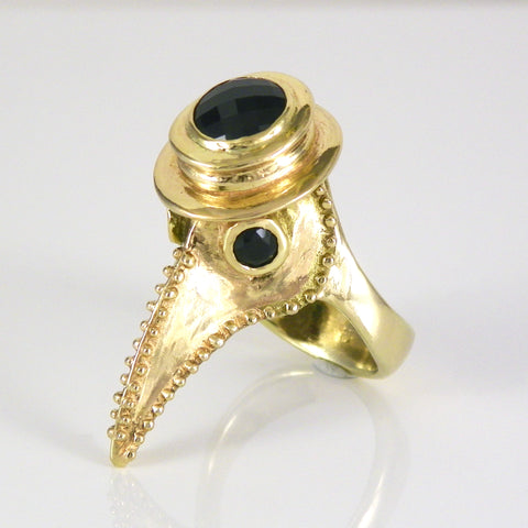 Gold Plague Doctor Ring with Onyx Stones