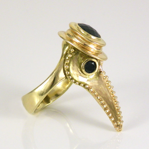Gold Plague Doctor Ring with Onyx Stones
