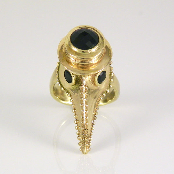 Gold Plague Doctor Ring with Onyx Stones