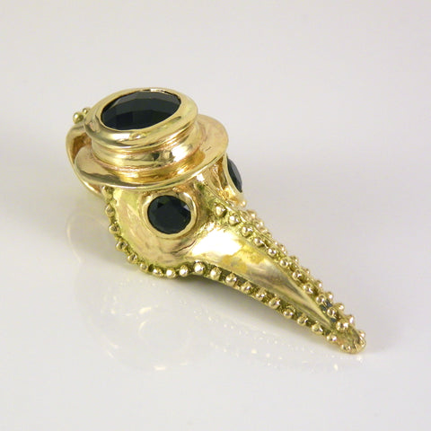 Gold Plague Doctor Pendant with Onyx Stones