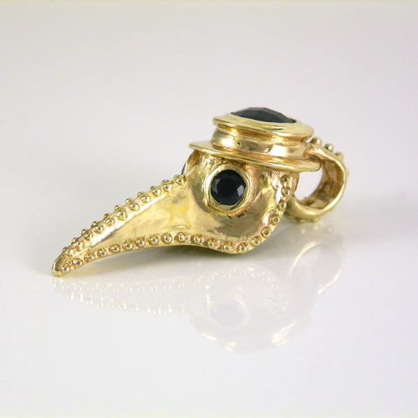 Gold Plague Doctor Pendant with Onyx Stones