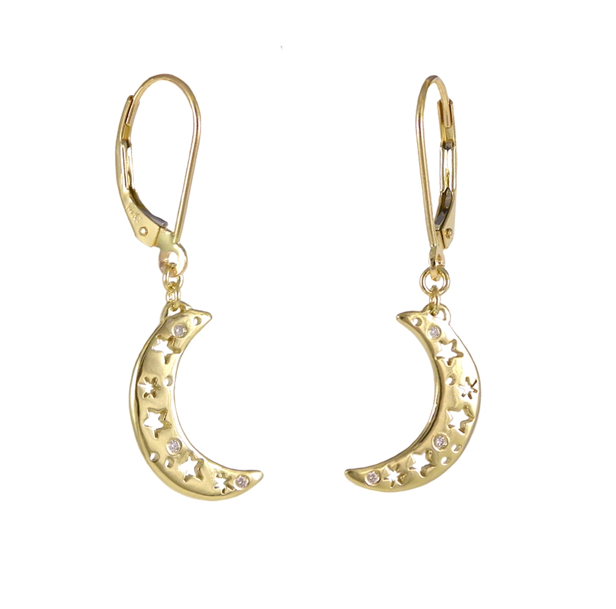 Gold Crescent Moon Earrings with Diamonds