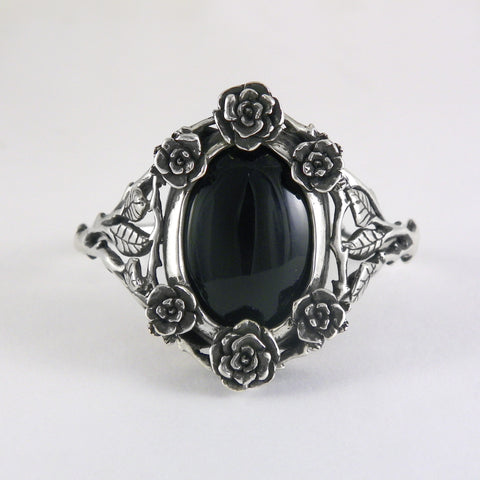 Mini Rose Cuff Bracelet with Onyx Stone