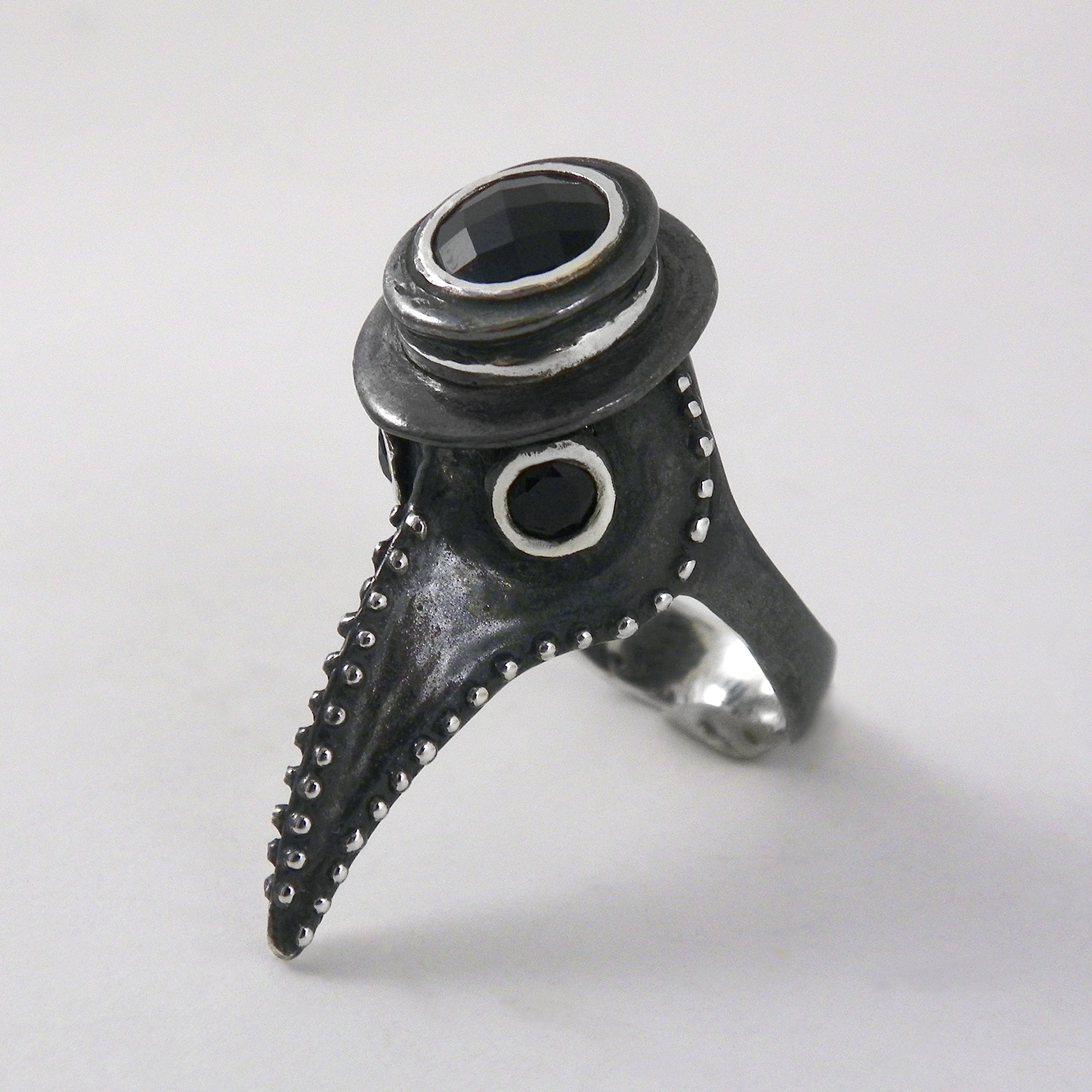 Plague Doctor Ring with Onyx Stones