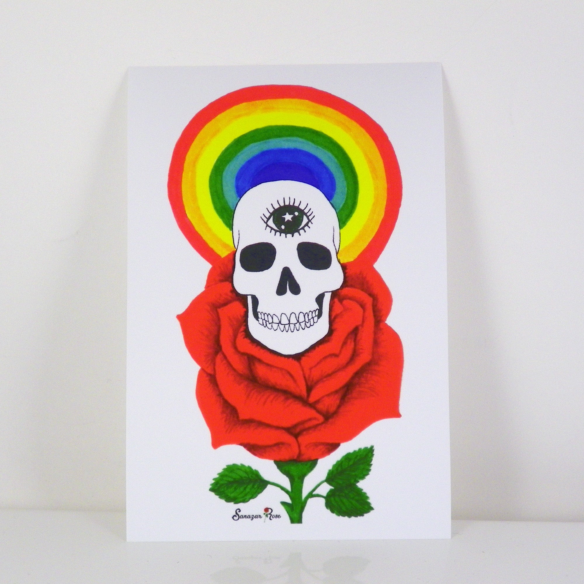 I Like Roses Skulls and Rainbows ~ 6x4 Giclee Print
