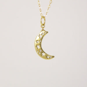 Gold Small Crescent Moon Necklace with Diamonds