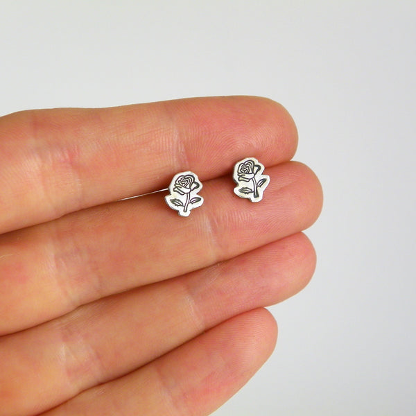 Stamped Rose Stud Earrings