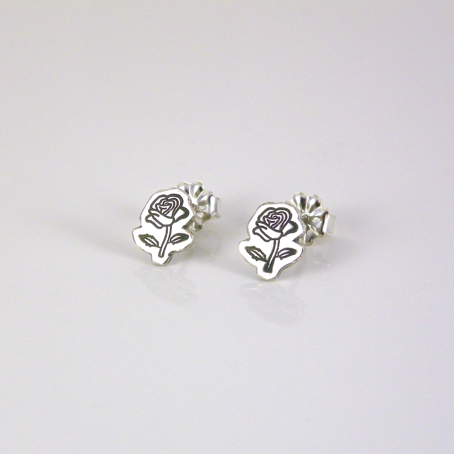 Stamped Rose Stud Earrings