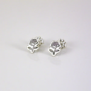 Stamped Rose Stud Earrings