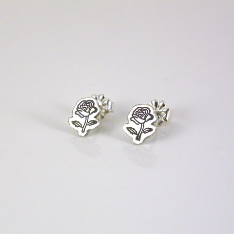Stamped Rose Stud Earrings